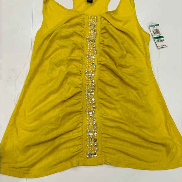 INC International Concepts Sleeveless Yellow Embellished Top size Large - Picture 1 of 9